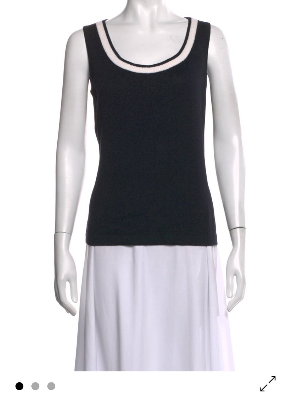St. John Collection Black Tank with Cream Trimmed Scoop Neck